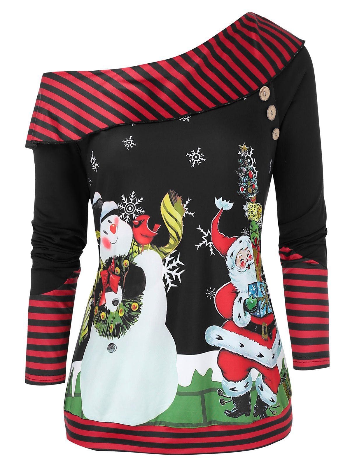 Store Plus Size Christmas Skew Neck Printed Sweatshirt  