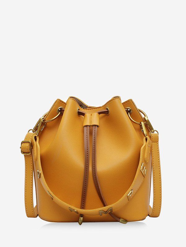 

Drawstring Letter Shoulder Bucket Bag, Yellow