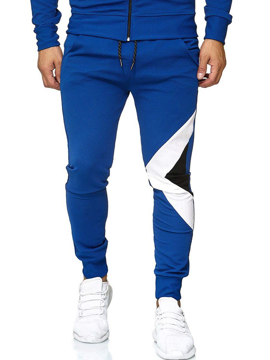 

Color Spliced Drawstring Casual Jogger Pants, Blue