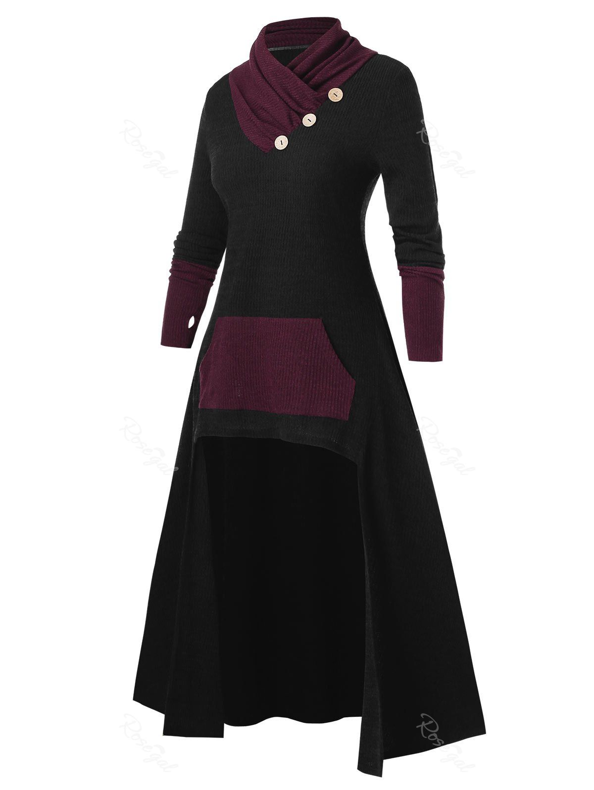

Plus Size Kangaroo Pocket Shawl Collar Sweatshirt, Red wine