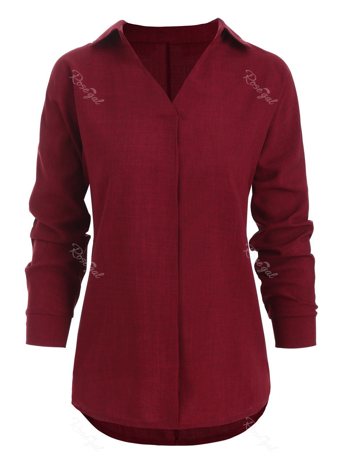 

Plus Size High Low Curved Blouse, Red wine