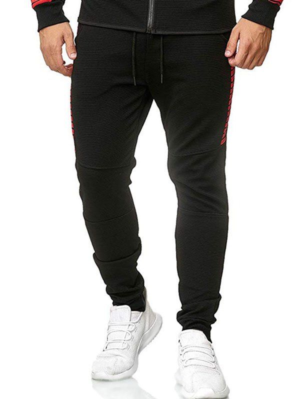 

Casual Color Spliced Drawstring Jogger Pants, Red