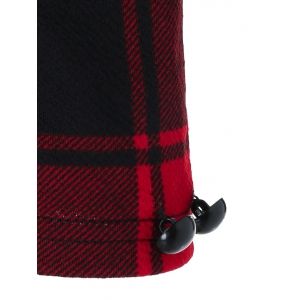 

Plaid Print Button Embellished Midi Vintage Flare Dress, Red wine