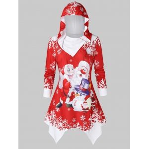 

Plus Size Christmas Santa Claus Printed Hoodie, Red