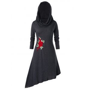 

Plus Size Asymmetric Hooded Embroidered Midi Dress, Carbon gray