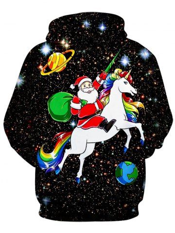 

Cartoon Santa Claus Print Long-sleeved Hoodie, Black