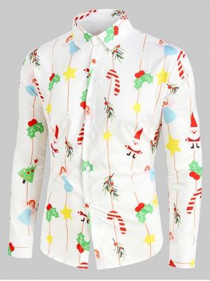 Cartoon Santa Claus Print Long-sleeved Shirt