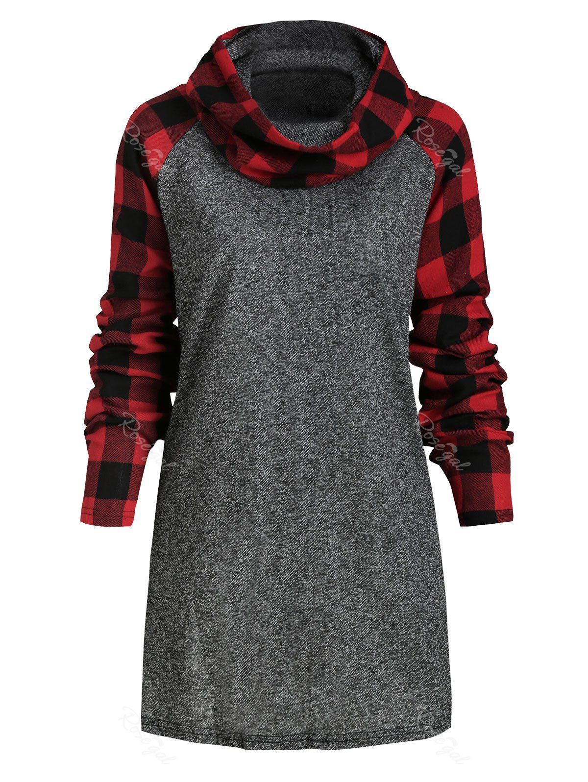 

Plus Size Cowl Neck Space Dye Plaid T Shirt, Gray