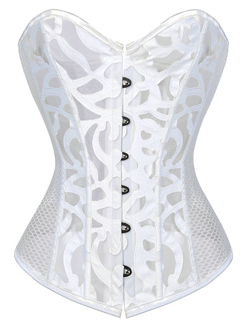 

Plus Size Lace-up Sweetheart Boned Fishnet Corset, White