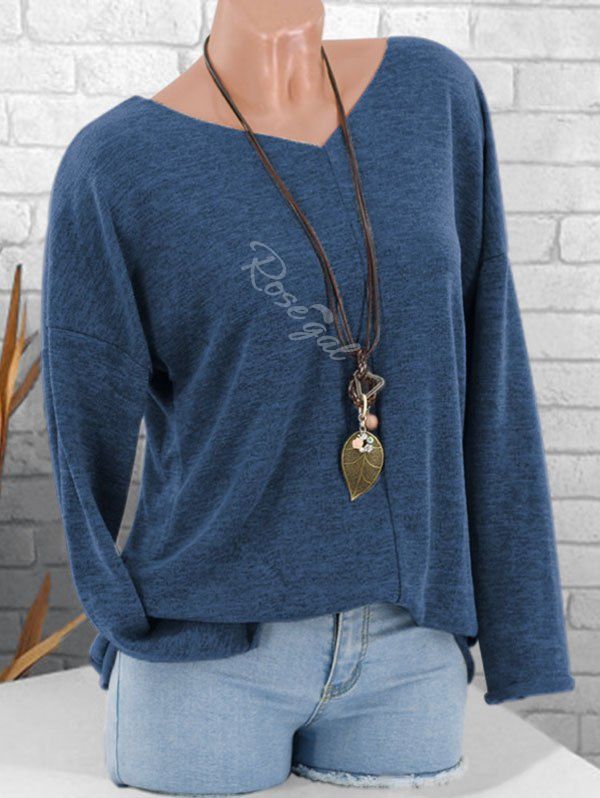 

Plus Size Heathered Raw Hem Knitwear, Blue