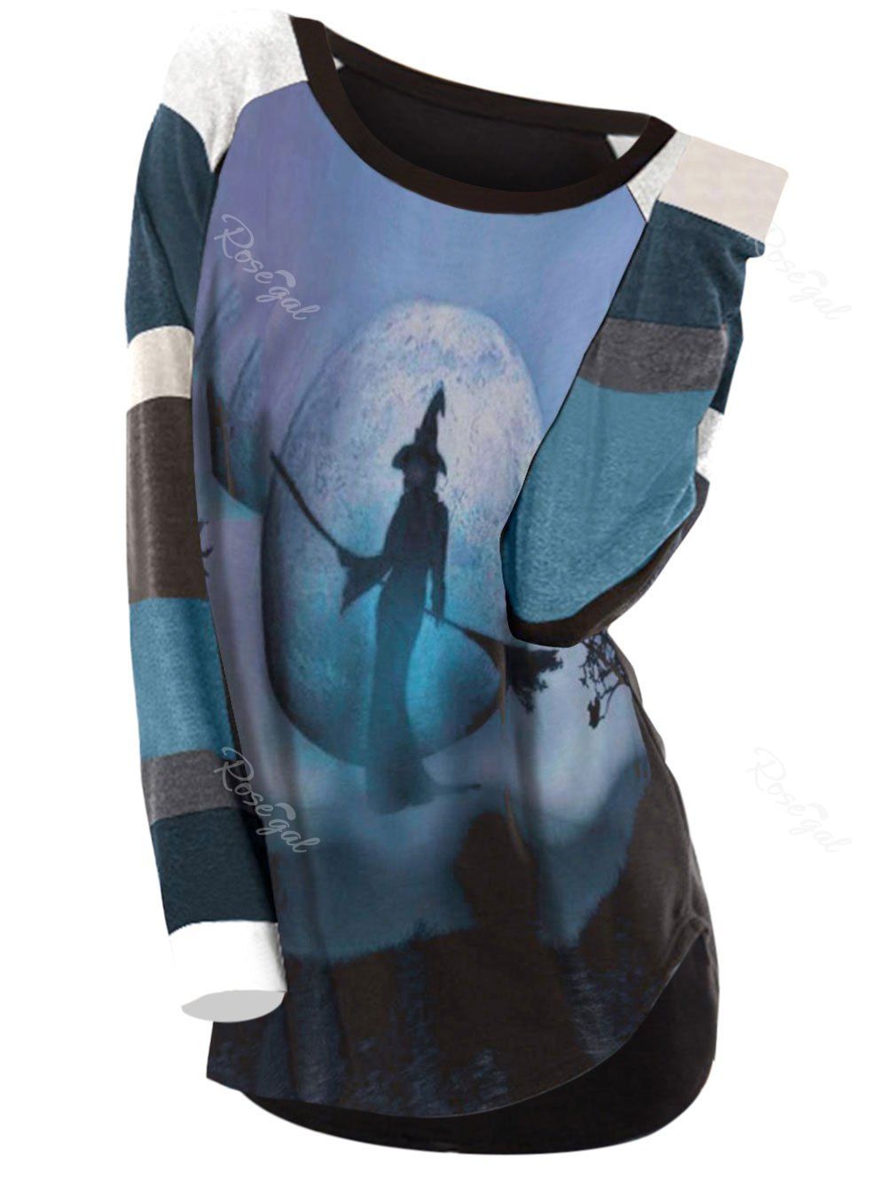 

Plus Size Pumpkin Witch Halloween Raglan Sleeves Tee, Multi-a