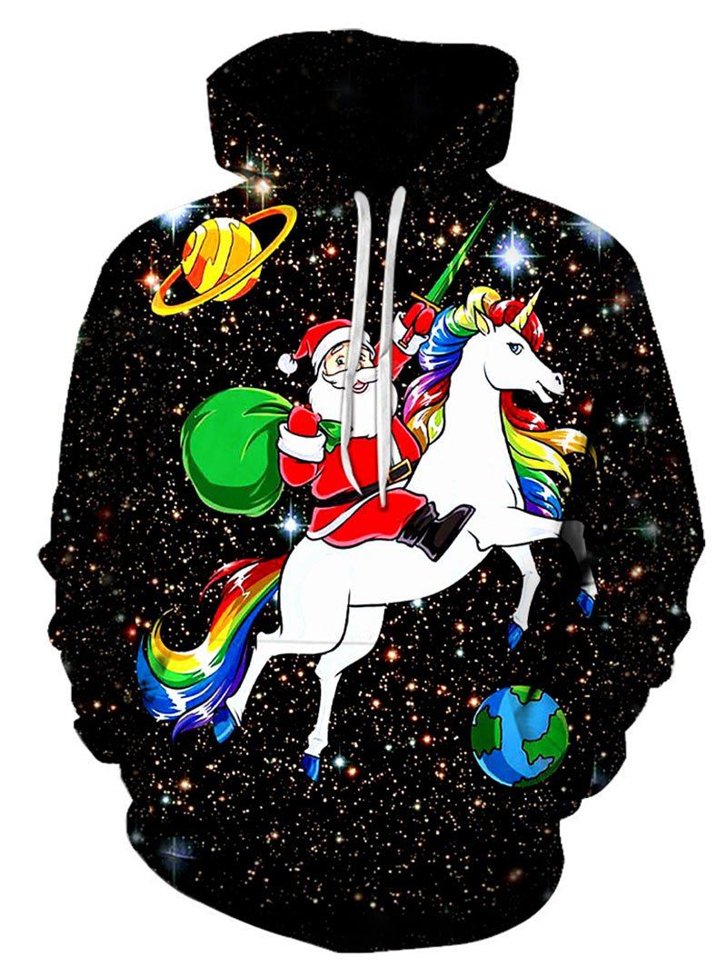 

Cartoon Santa Claus Print Hoodie, Black