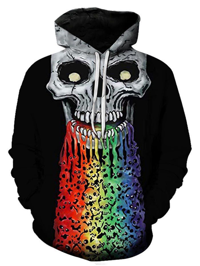 

Colorful Skull Print Hoodie, Black