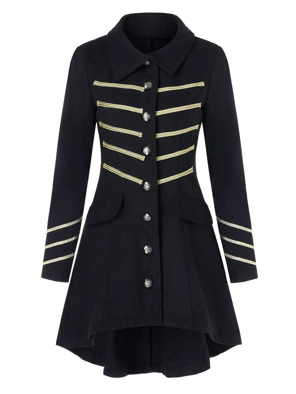 

Turndown Collar Button Pocket Coat, Black