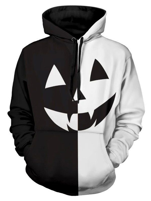 

Halloween Pumpkin Two Tone Panel Pullover Hoodie, Black