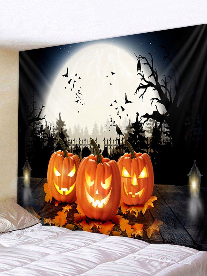 

Pumpkin Face Halloween Print Art Decoration Wall Tapestry, Halloween orange