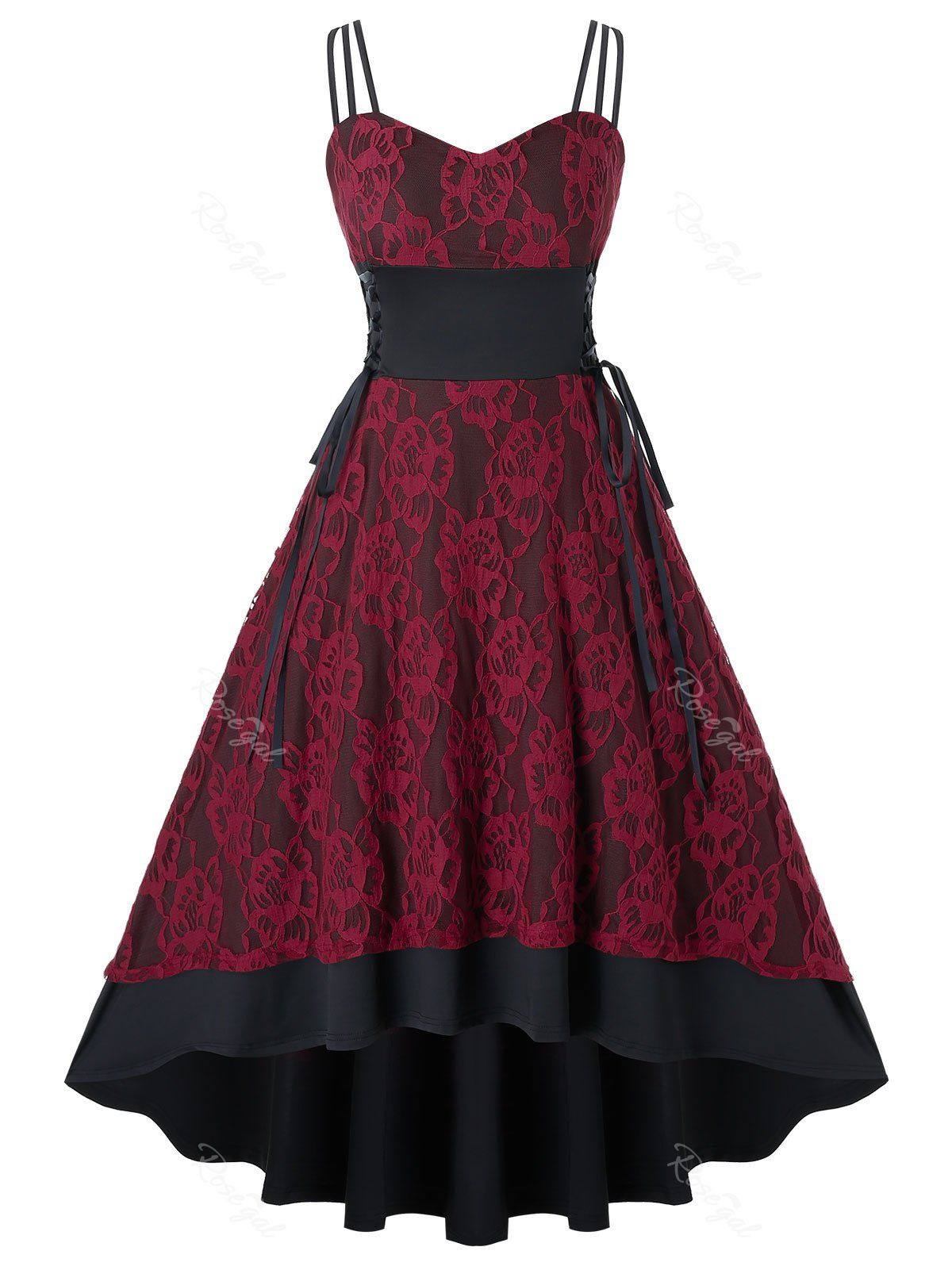 

Plus Size Floral Lace High Low Evening Dress, Black
