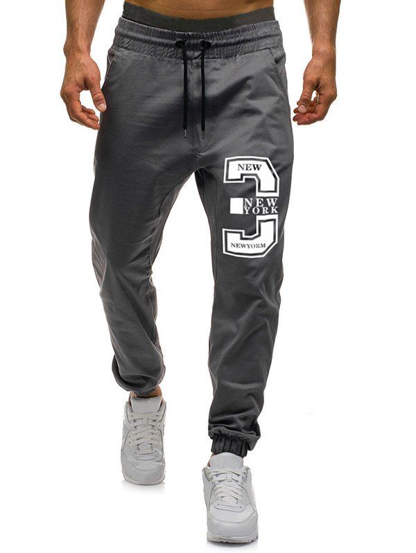 

Number Three Graphic Casual Jogger Pants, Gray