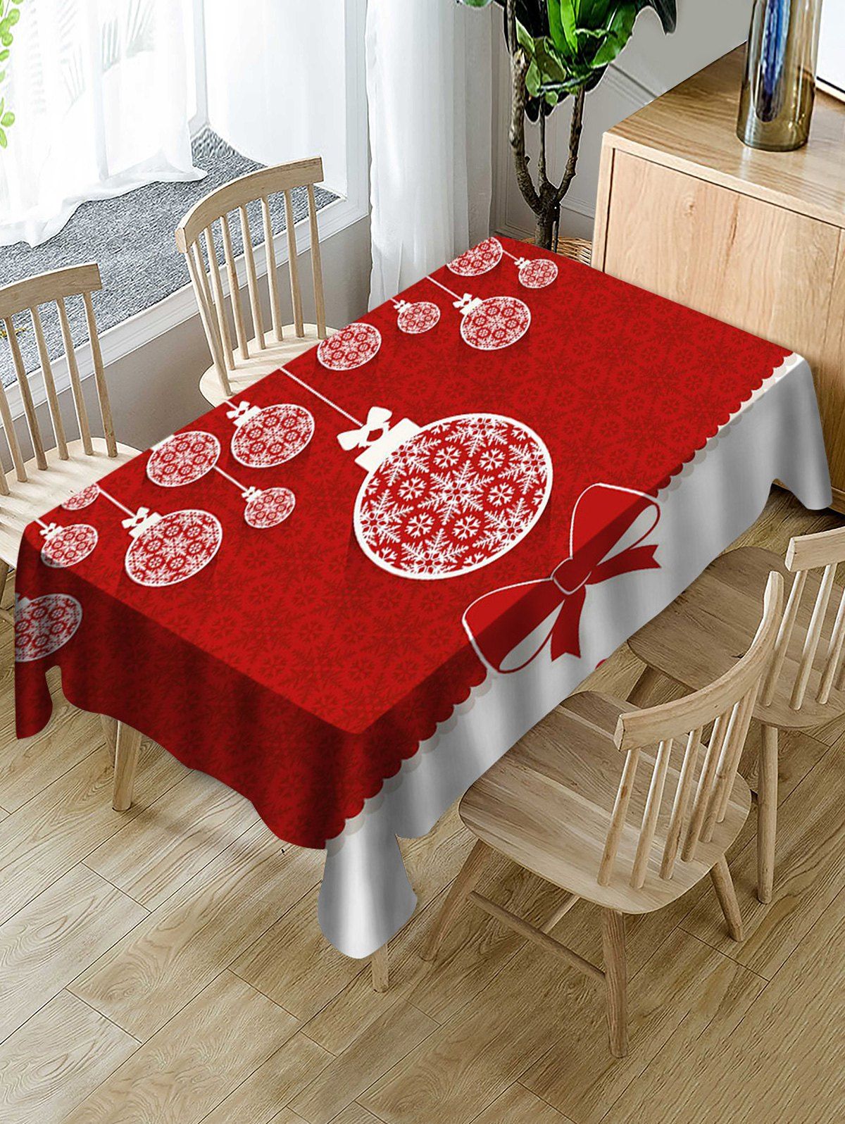 

Christmas Snowflake Ball Print Fabric Waterproof Tablecloth, Multi