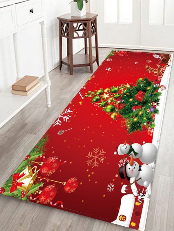 

Christmas Tree Snowman Print Bath Floor Rug, Red