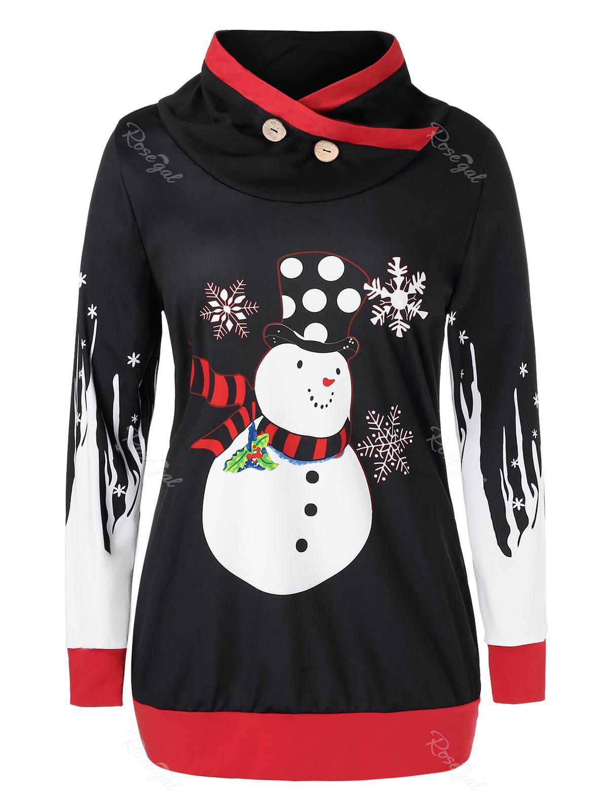 

Plus Size Christmas Snowman Snowflake Print High Neck Sweatshirt, Multi