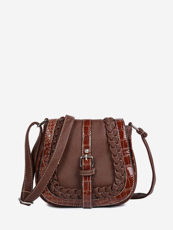 

Buckle Design Saddle Shape Shoulder Bag, Deep brown
