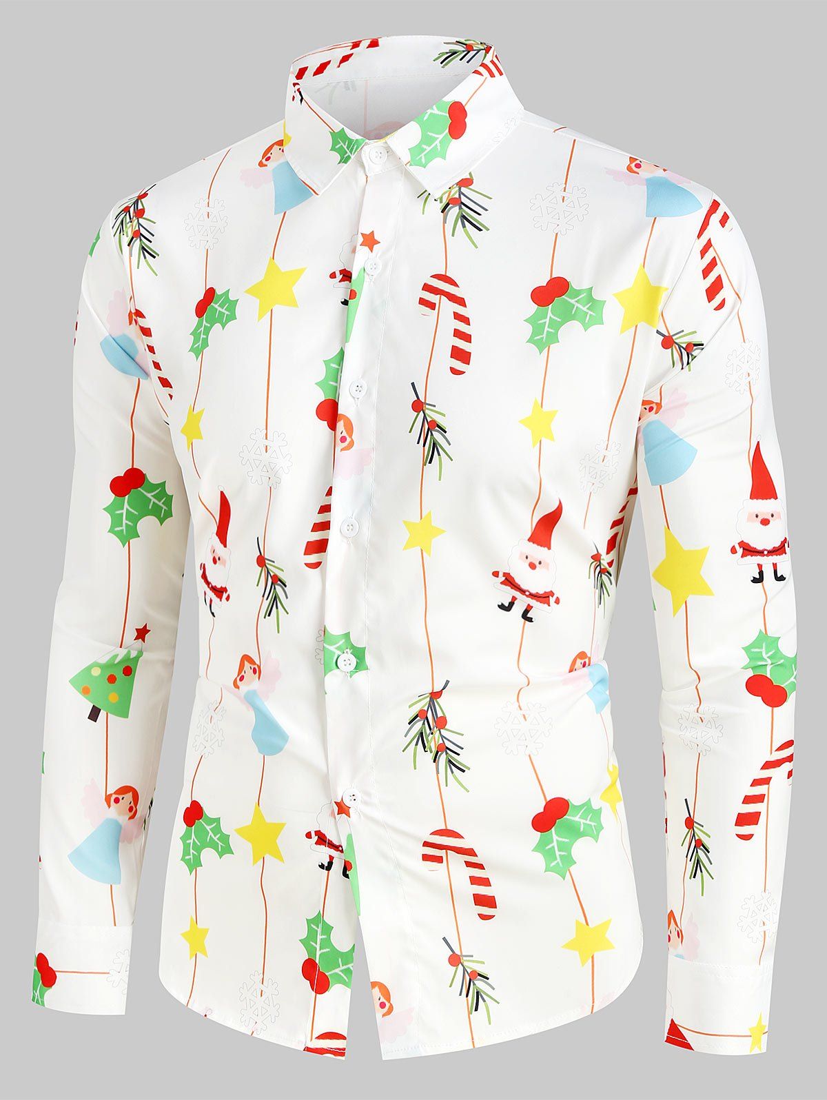 

Cartoon Santa Claus Print Long-sleeved Shirt, White