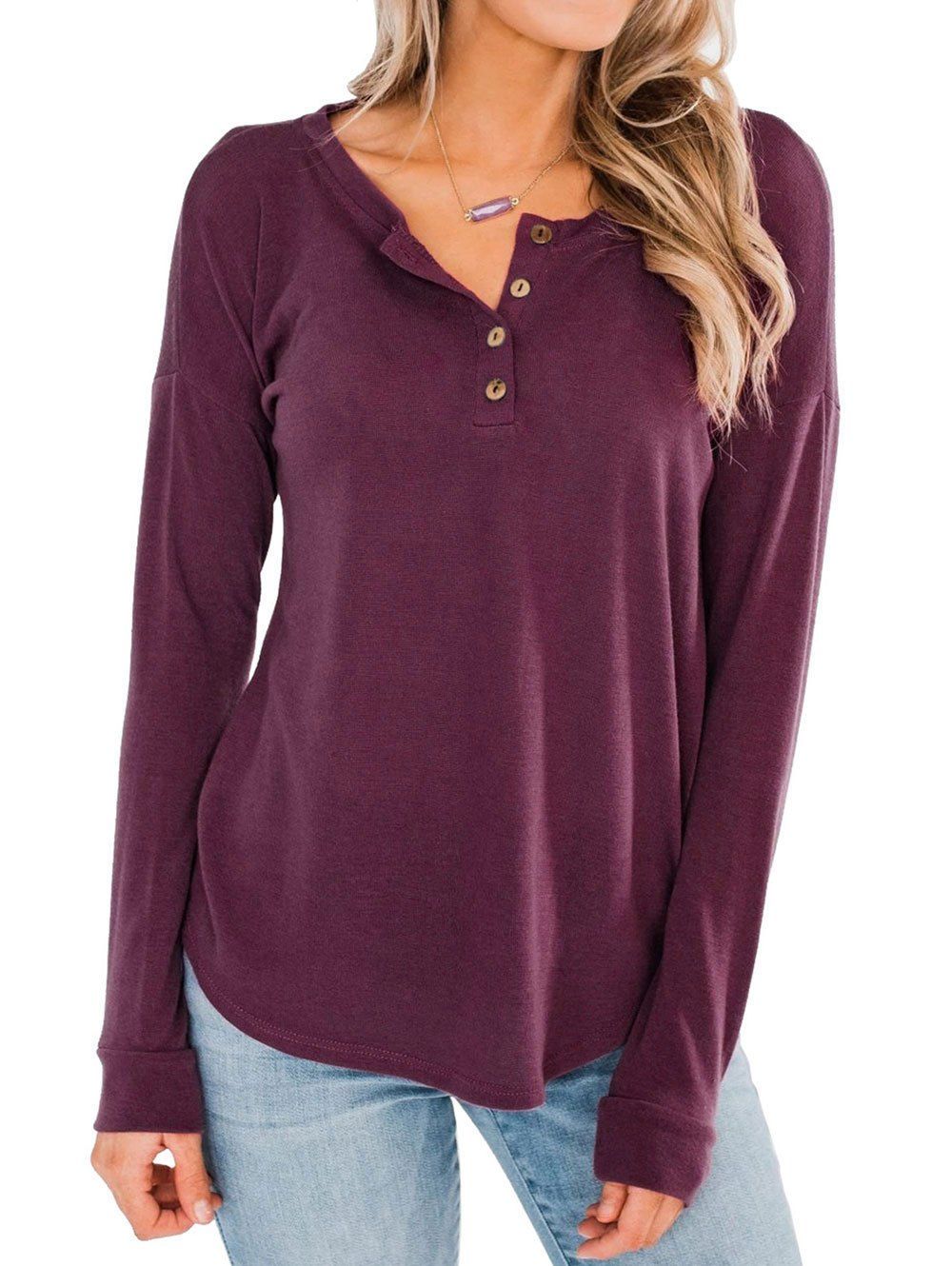 

Button Placket Drop Shoulder Pullover Knitwear, Maroon