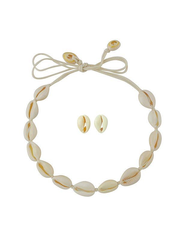 

Beach Shell Cord Necklace Stud Earrings Set, Cornsilk