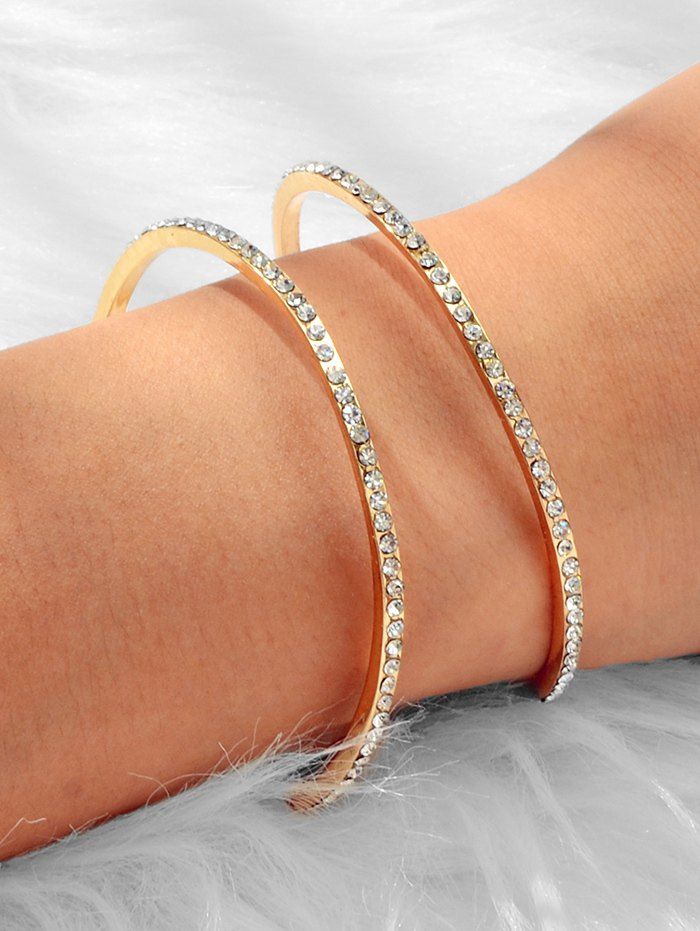 

Hollow Rhinestone Open Cuff Bracelet, Gold