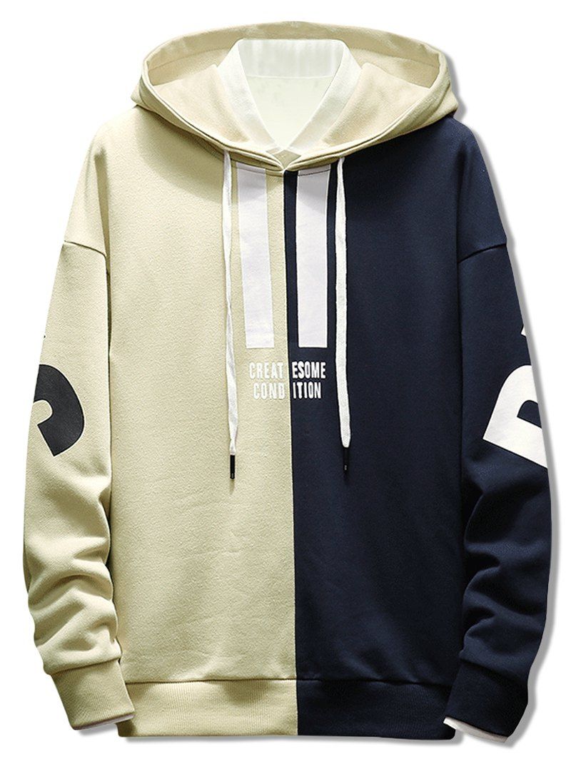 

Contrast Color Letter Drawstring Hoodie, Beige