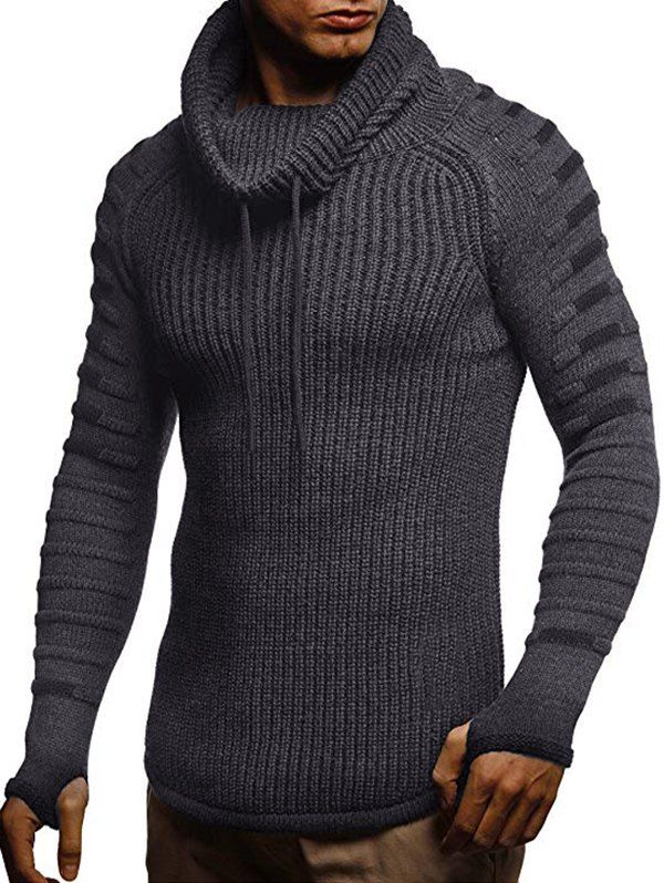 

Raglan Sleeve Finger Hole Contrast Color Cowl Neck Sweater, Dark gray
