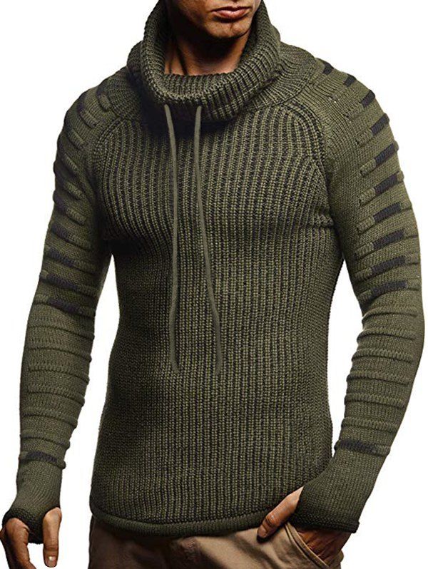 

Raglan Sleeve Finger Hole Contrast Color Cowl Neck Sweater, Army green