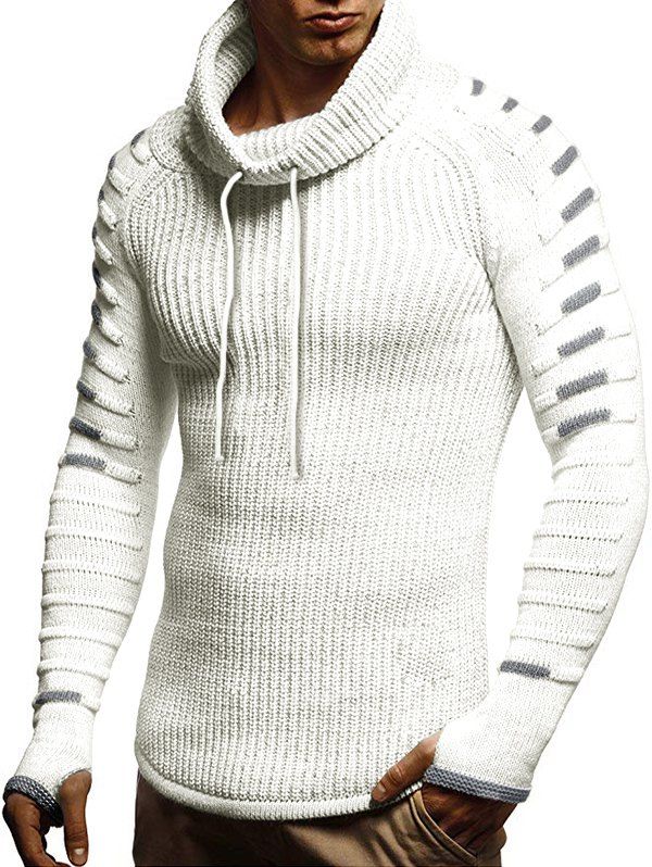 

Raglan Sleeve Finger Hole Contrast Color Cowl Neck Sweater, White