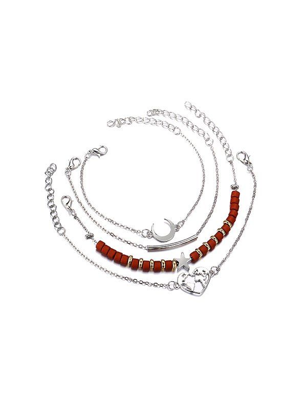

4 Piece Wooden Beaded Moon Heart Map Bracelet Set, Multi-a