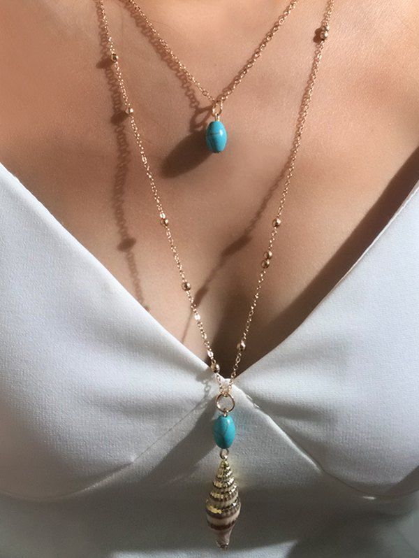 

Double Layer Conch Pendant Necklace, Gold