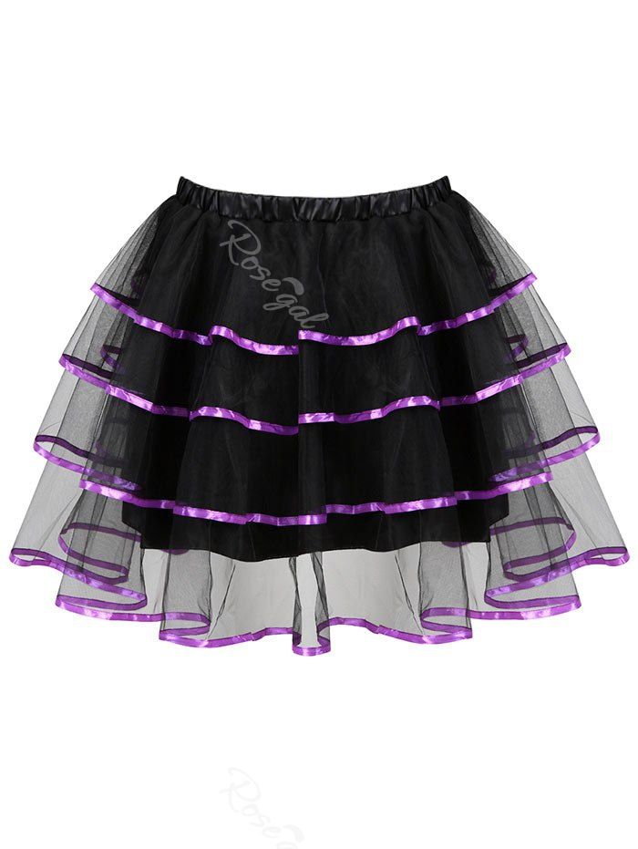 

Plus Size Satin Trim Mesh Tutu Skirt, Purple flower