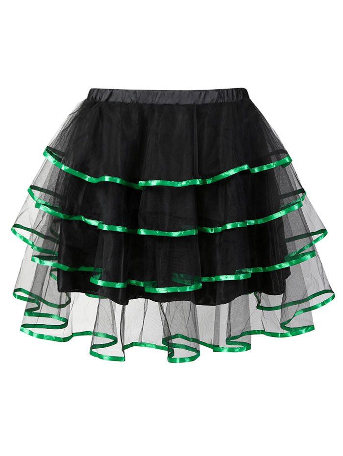 

Plus Size Satin Trim Mesh Tutu Skirt, Green