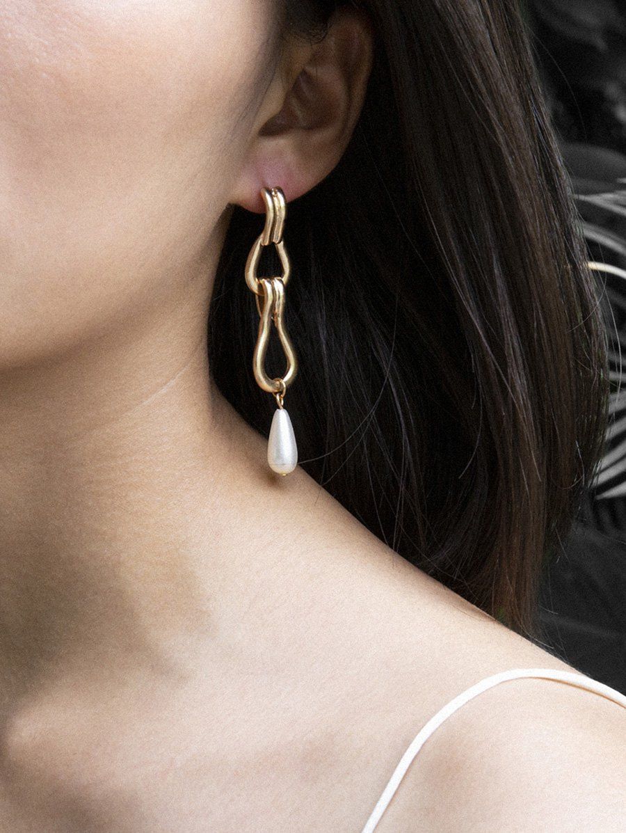 

Faux Pearl Metal Water Drop Earrings, Gold