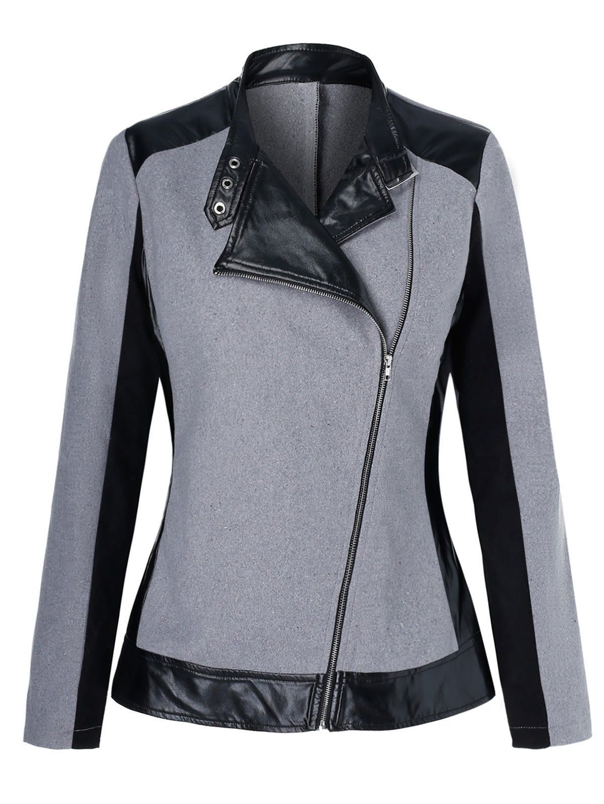 

PU Insert Inclined Zipper Marled Jacket, Gray cloud