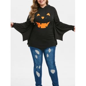 

Plus Size Two Tone Batwing Sleeve Tunic Hoodie, Black