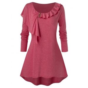 

Plus Size High Low Ruffle T Shirt, Cherry red