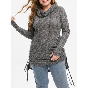 

Plus Size Cowl Neck Cinched High Low Marled Knitwear, Dark gray