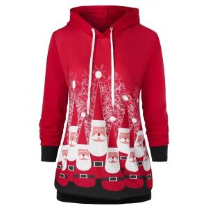 

Plus Size Christmas Santa Claus Print Pullover Hoodie, Red