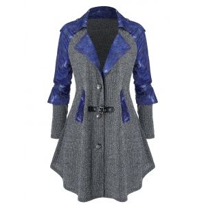 

Plus Size Contrast Denim Raglan Sleeve Marled Knit Coat, Carbon gray