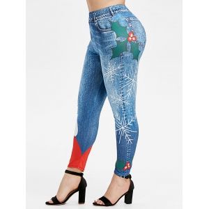 

Plus Size Santa Claus Snowflake Print Christmas Jeggings, Blueberry blue