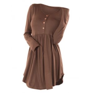 

Plus Size Mock Buttons Plain Peplum T Shirt, Coffee
