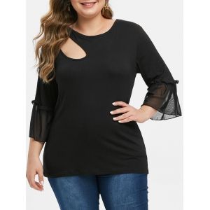 

Plus Size Cutout Frilled Mesh Panel Top, Black