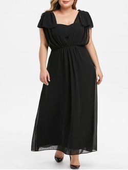 Plus Size Maxi Prom Dress - BLACK - 1X