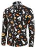 Chemise d'Halloween Boutonnée Citrouille et Chat Imprimés - Noir 2XL
